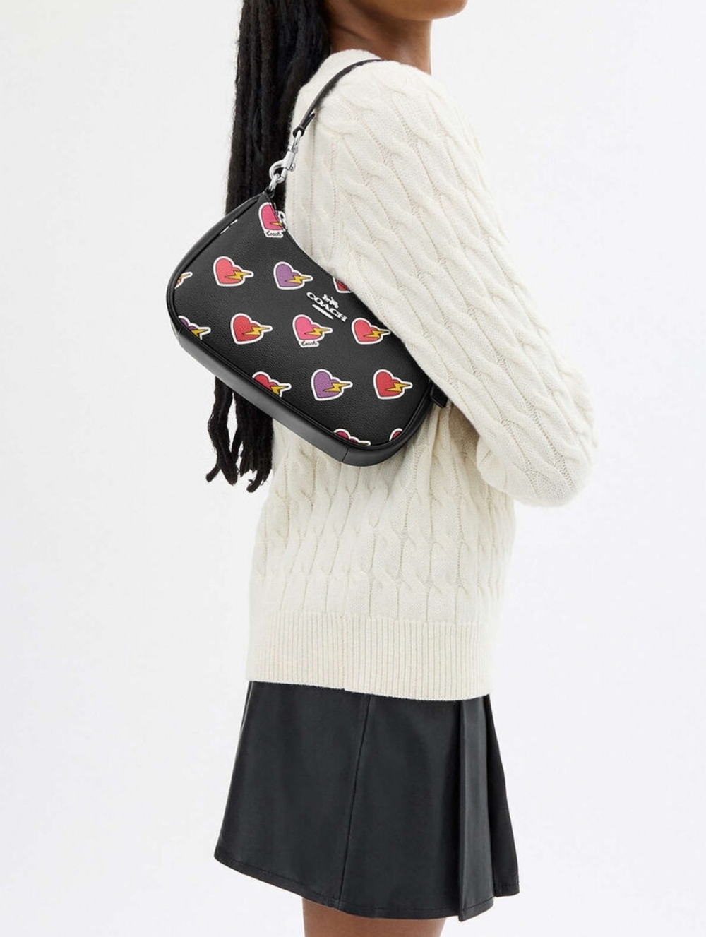 🔥COACH New CY346 Teri Shoulder Bag with Heart Bolt Print Black Multi - Picture 5 of 7